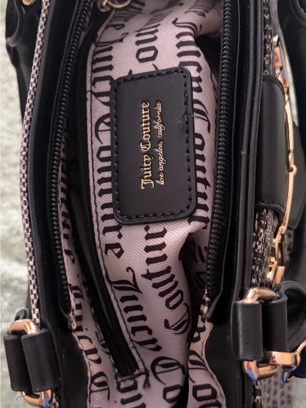 Juicy Couture Black and Beige Logo Shoulder Bag with Gold Heart Detail